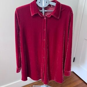 Soft Surroundings Velvet Button-Up Shirt in Rich Red, perfect for the holidays